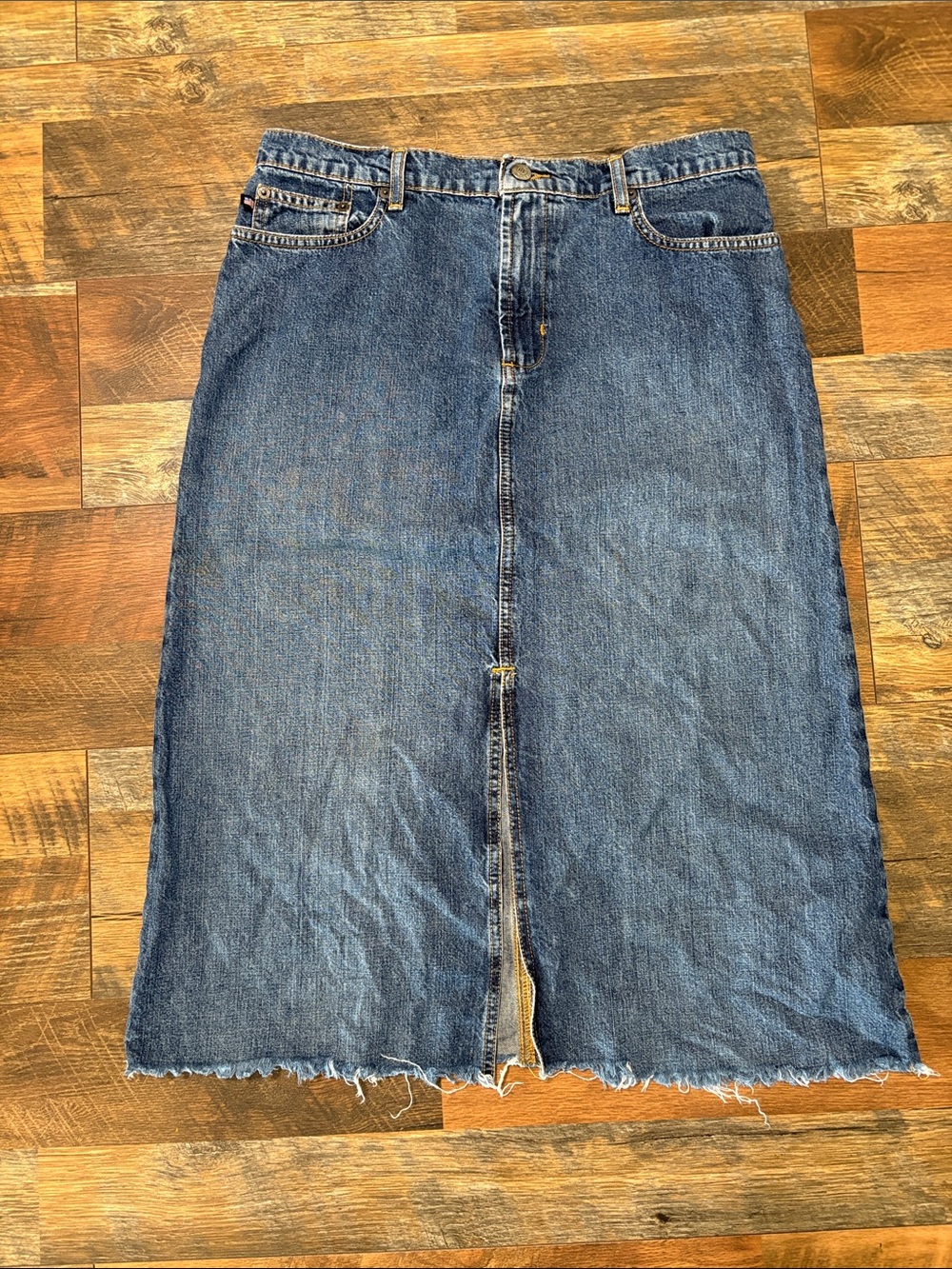 Ralph Lauren Blue Denim Skirt with Frayed Hem